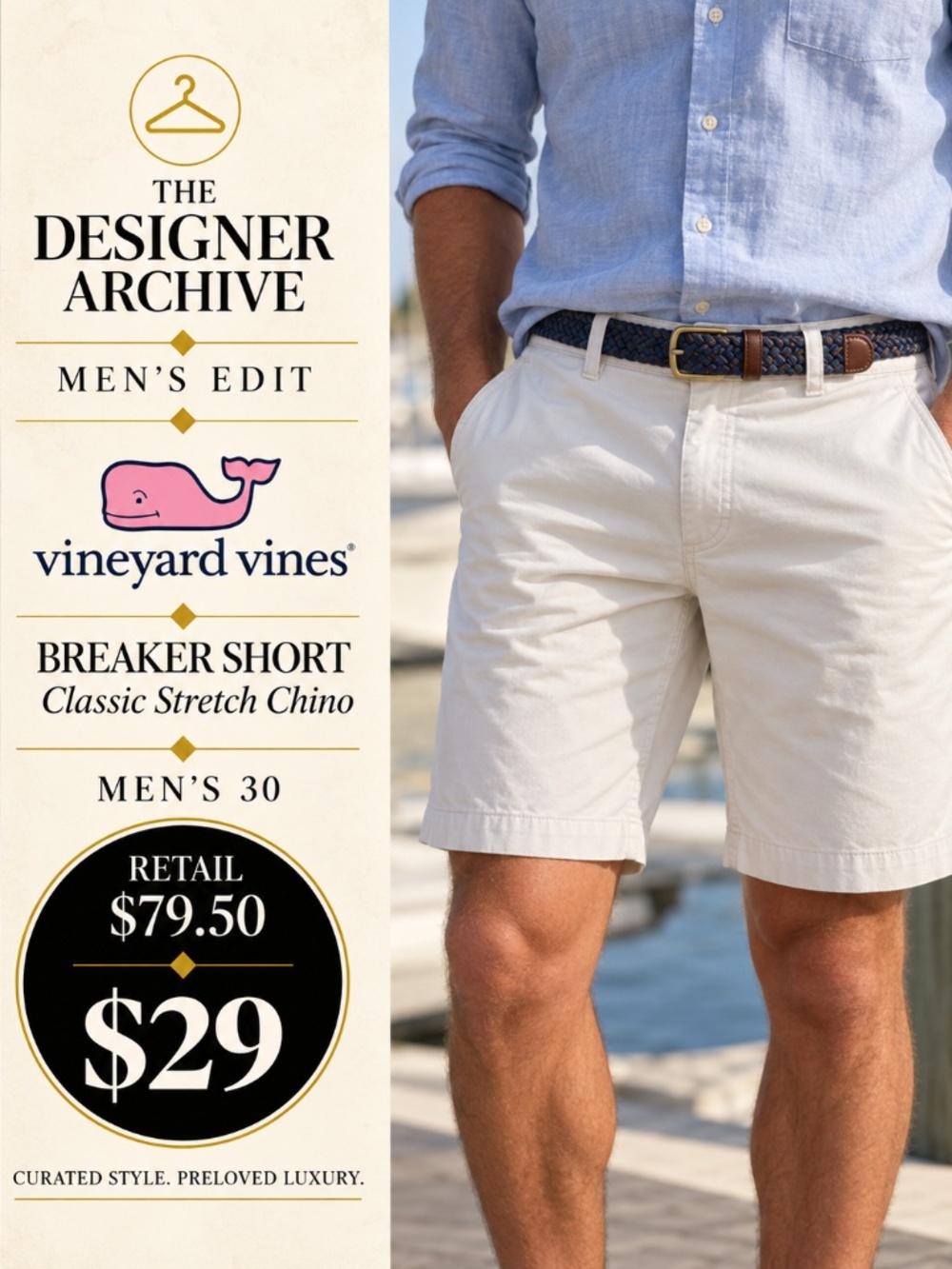 Vineyard Vines Breaker Shorts Men's 30 White Cotton Stretch Chino